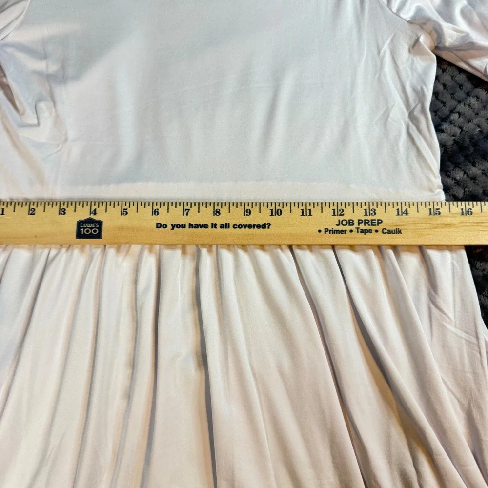 White Long Sleeve Maxi Dress Girls Ruffle Shoulder Elastic Cuff Crew Neck 33in